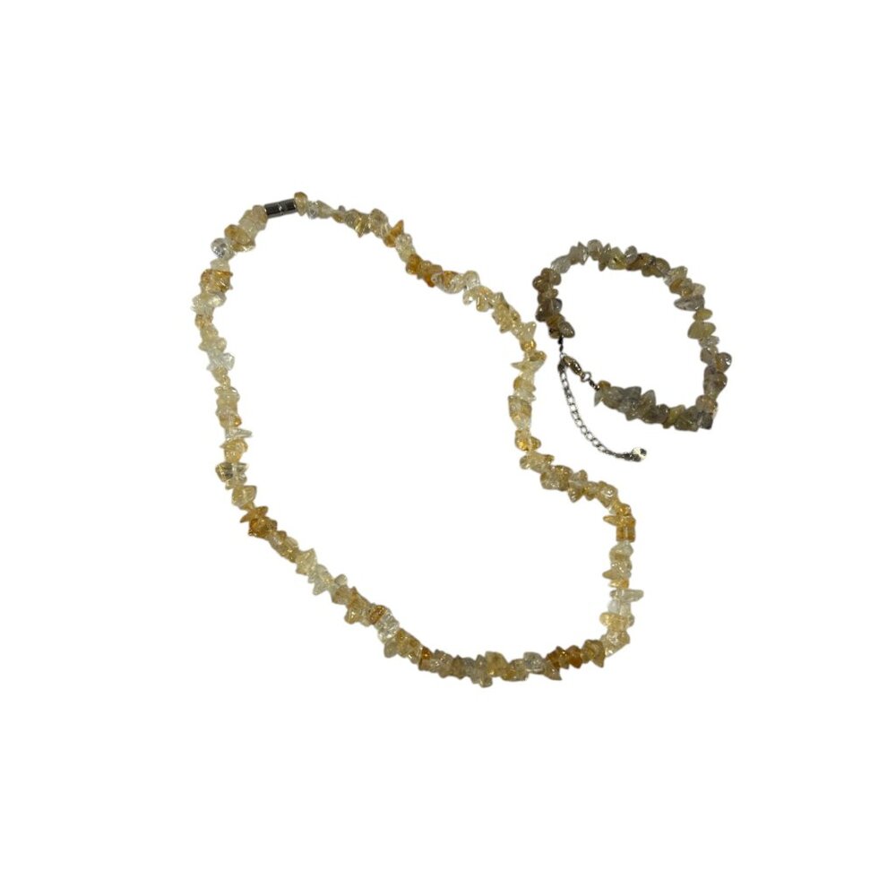 Citrine Chip Necklace Bracelet Set Natural Yellow Chippy Stone Jewelry Earthy